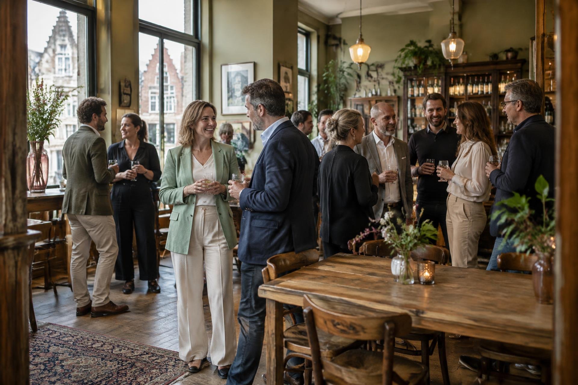 Een ongedwongen gesprek tussen ondernemers in een café — sfeerbeeld